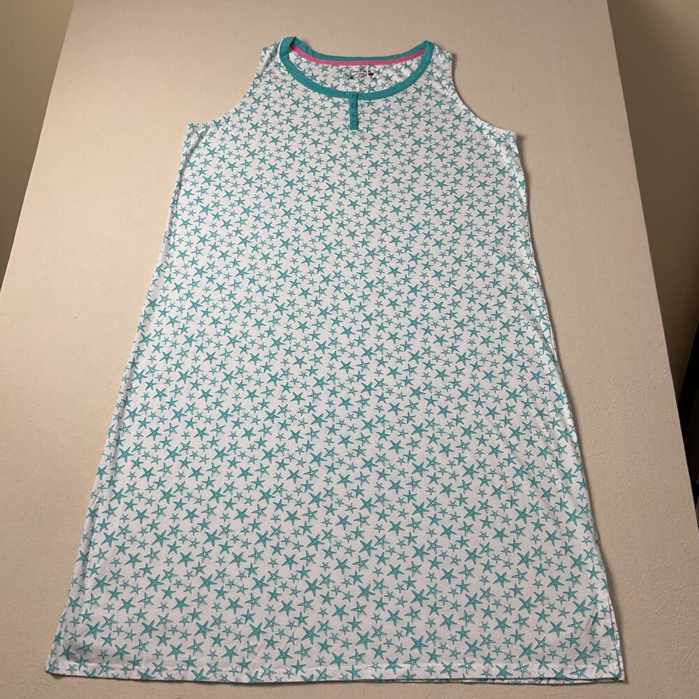 Coral Bay White with Blue Starfish Sleeveless Nightshirt Womens 2X